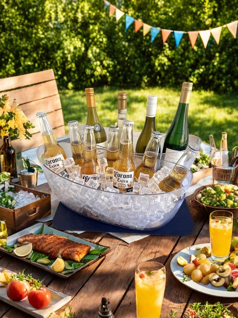 SIUPER 5.5L 16.7x6.4x7.3in Small Ice Bucket 2PCS with Drying Mat & Scoops for Parties, Mimosa Bar Supplies Beverage Tubs for Champagne Beer Sparkling Wine, Drink Cooler/Holder Food Grade Boat Shape - Image 4